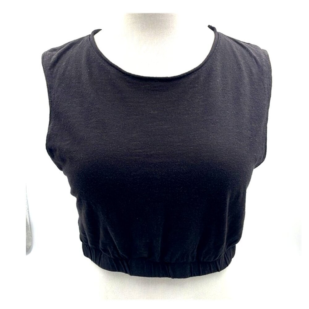 Final Touch Black Sleeveless Loose Armhole Elastic Waist Crop Tee FREE SHIPPING